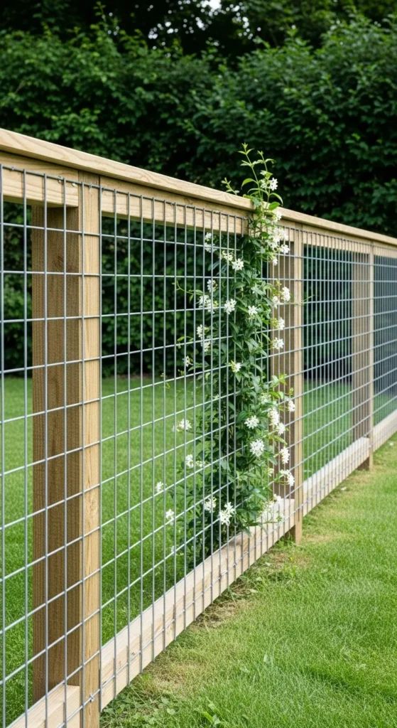 Natural cedar posts with welded wire fencing